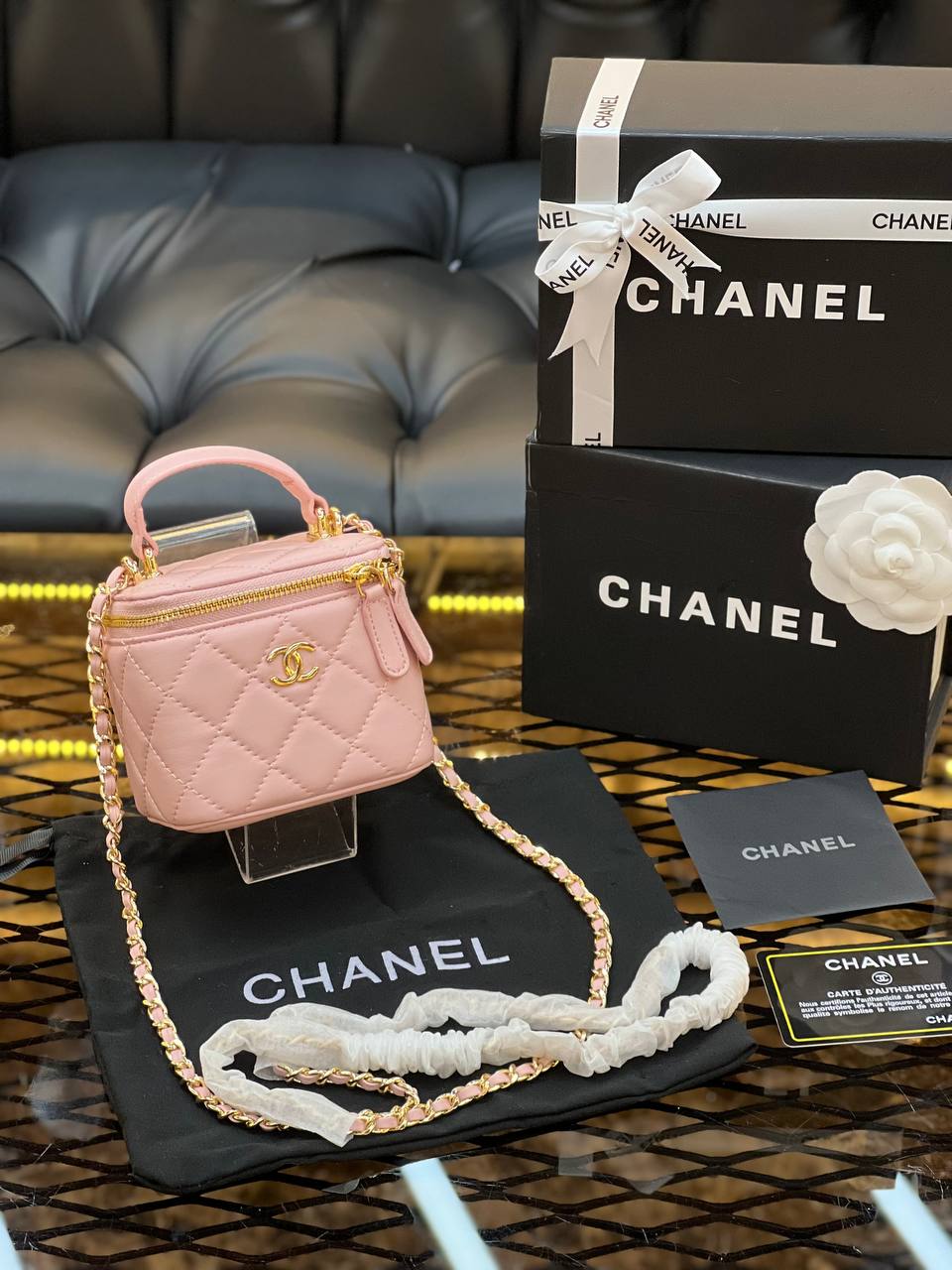 Chanel Lambskin Quilted Top Handle