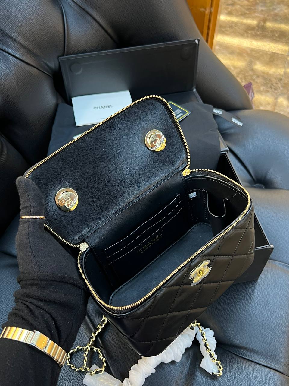 Chanel Lambskin Quilted Vanity Case with Top Handle